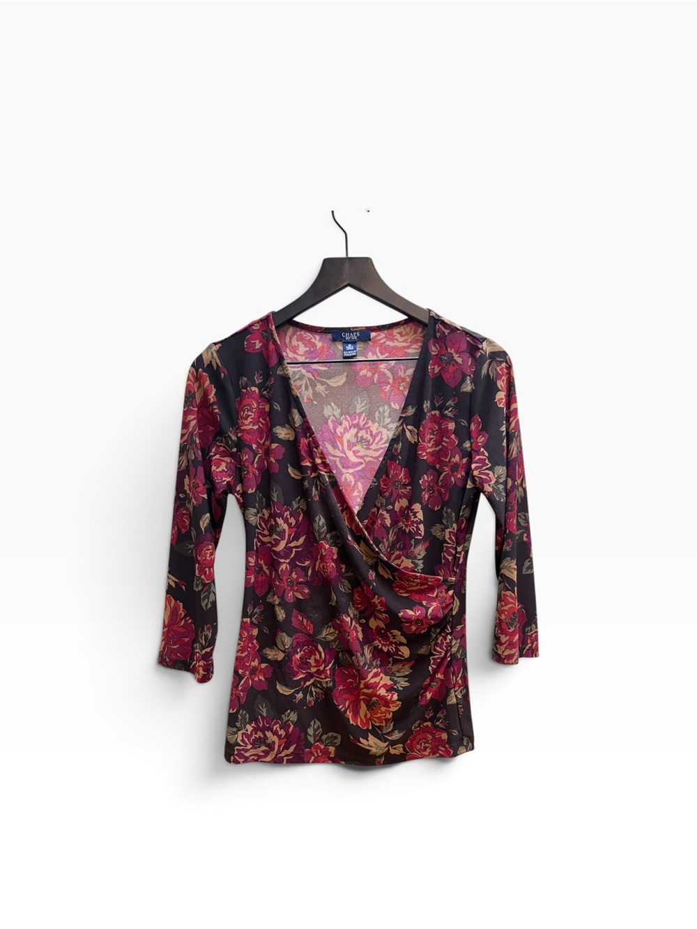 Chaps vintage Floral Surplice Top - Wine Floral size medium